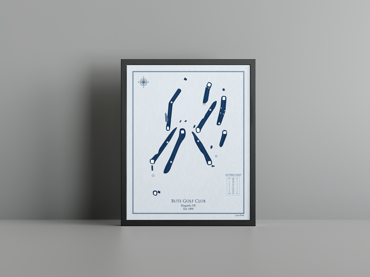Bute Golf Club golf course print, blue frame