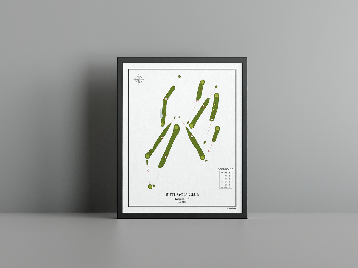Bute Golf Club golf course print, white frame