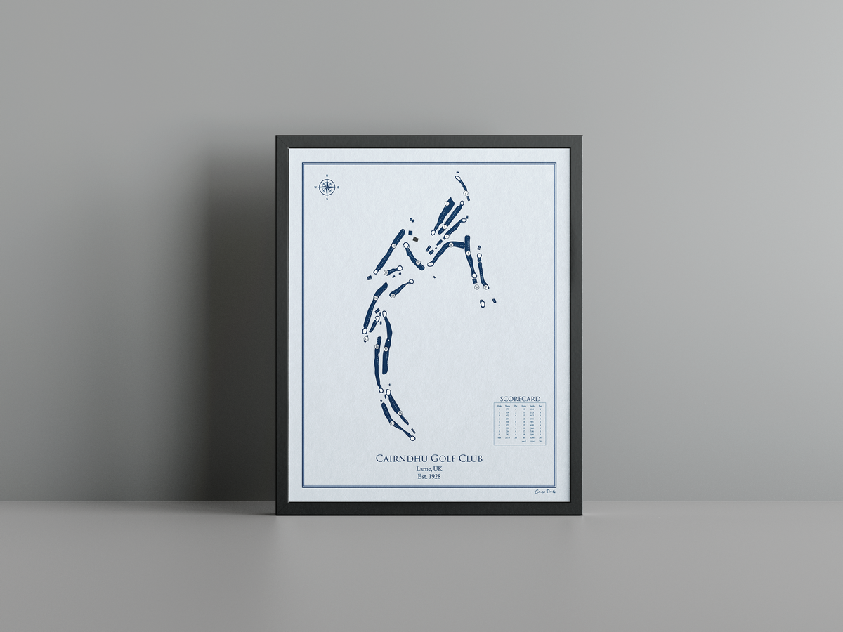 Cairndhu Golf Club golf course print, blue frame
