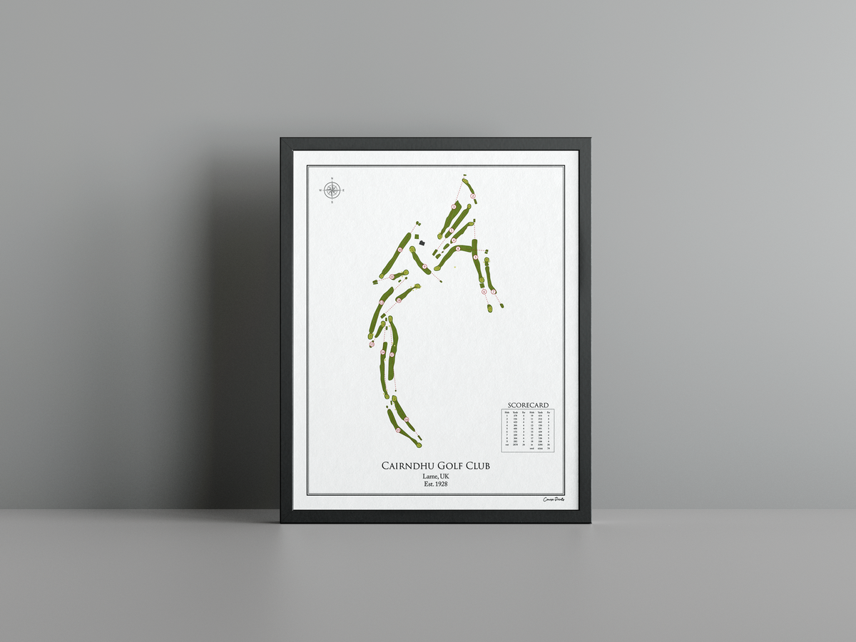 Cairndhu Golf Club golf course print, white frame