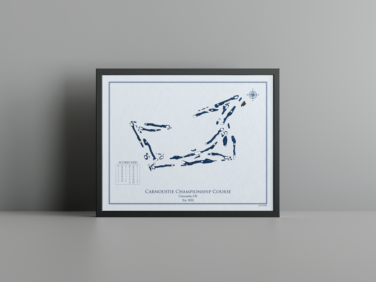 Carnoustie Championship Course golf course print, blue frame