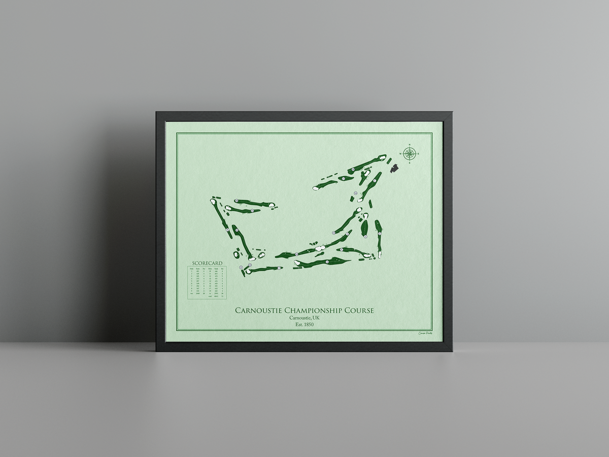 Carnoustie Championship Course golf course print, green frame