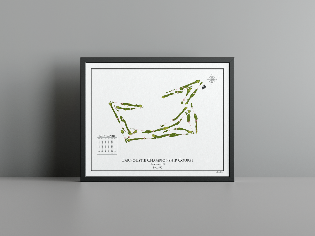 Carnoustie Championship Course golf course print, white frame
