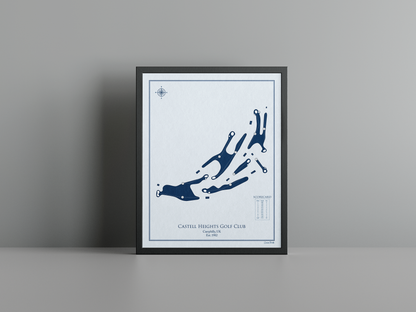 Castell Heights Golf Club golf course print, blue frame