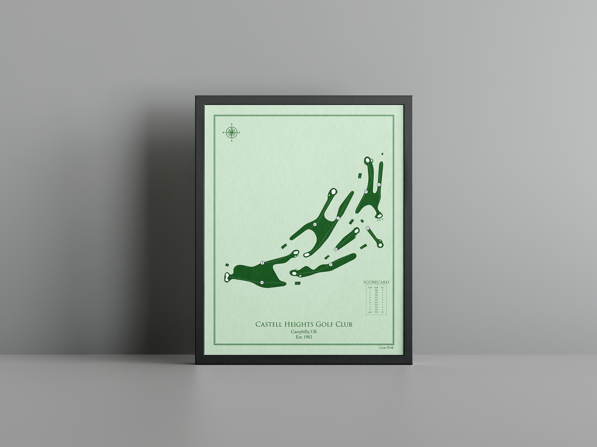 Castell Heights Golf Club golf course print, green frame