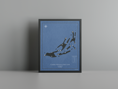 Castell Heights Golf Club golf course print, navy frame