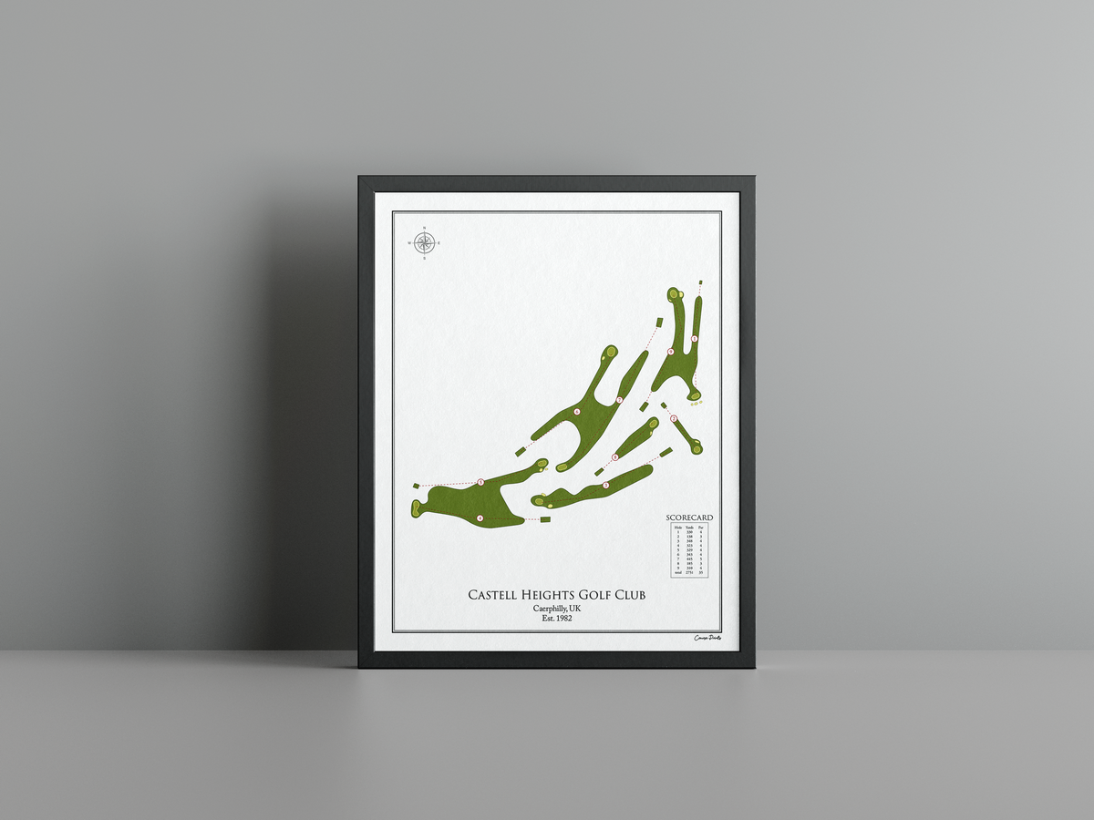 Castell Heights Golf Club golf course print, white frame