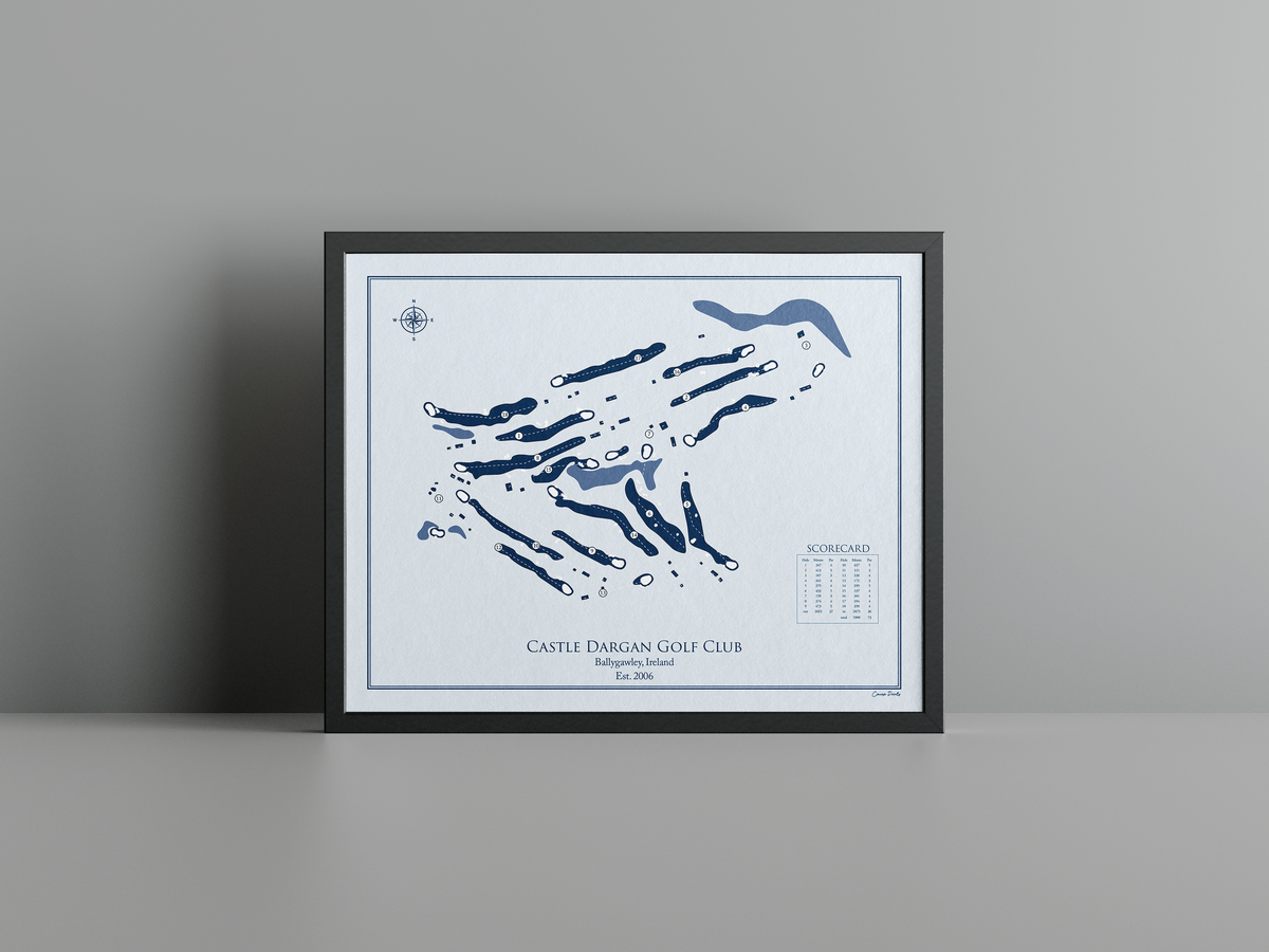 Castle Dargan Golf Club golf course print, blue frame