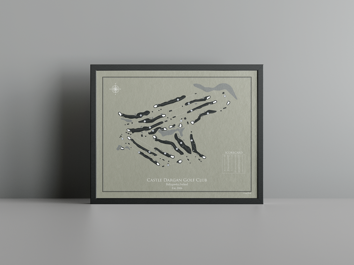 Castle Dargan Golf Club golf course print, brown frame