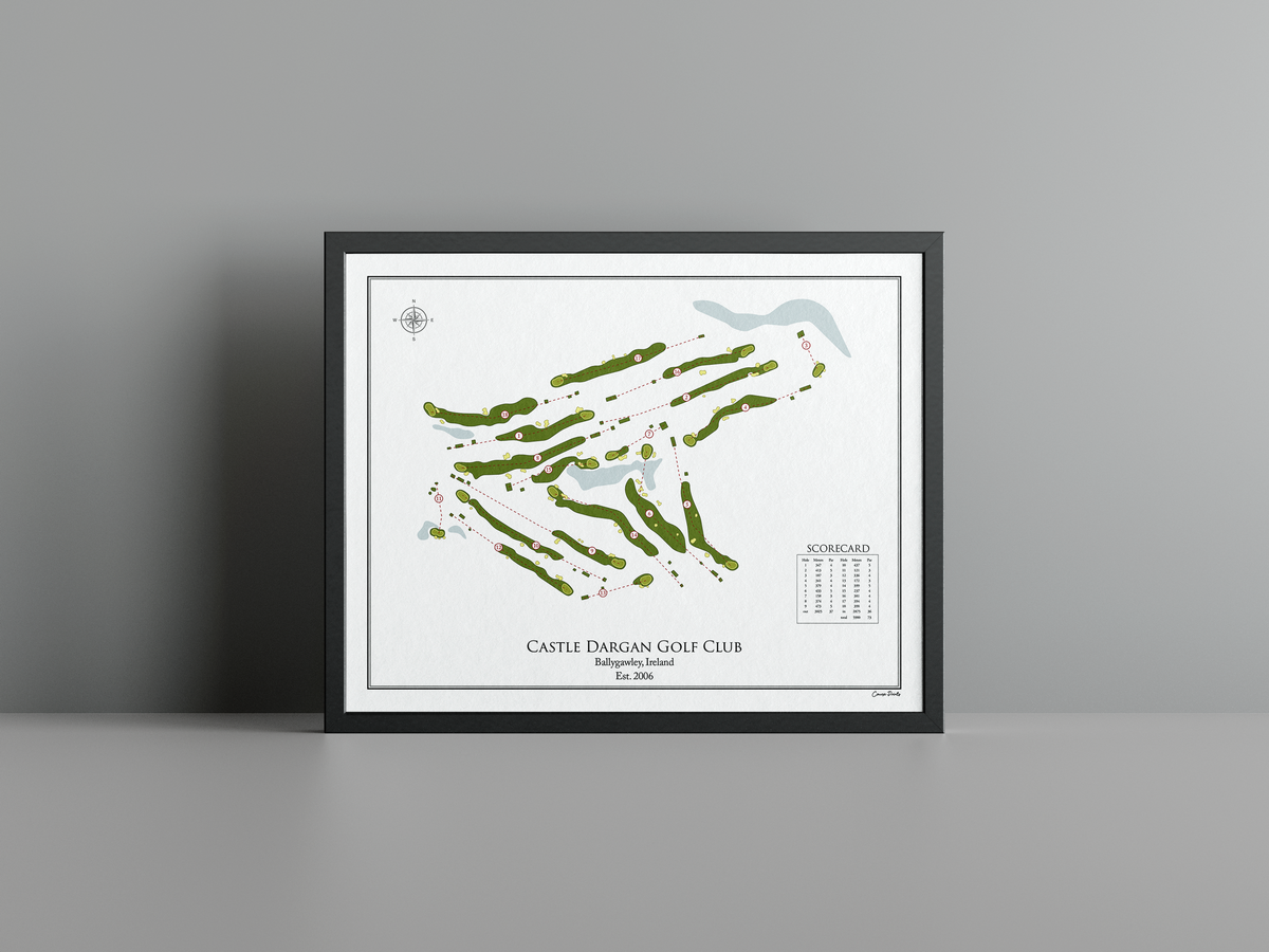 Castle Dargan Golf Club golf course print, white frame