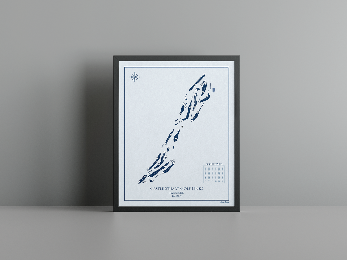 Castle Stuart Golf Links golf course print, blue frame