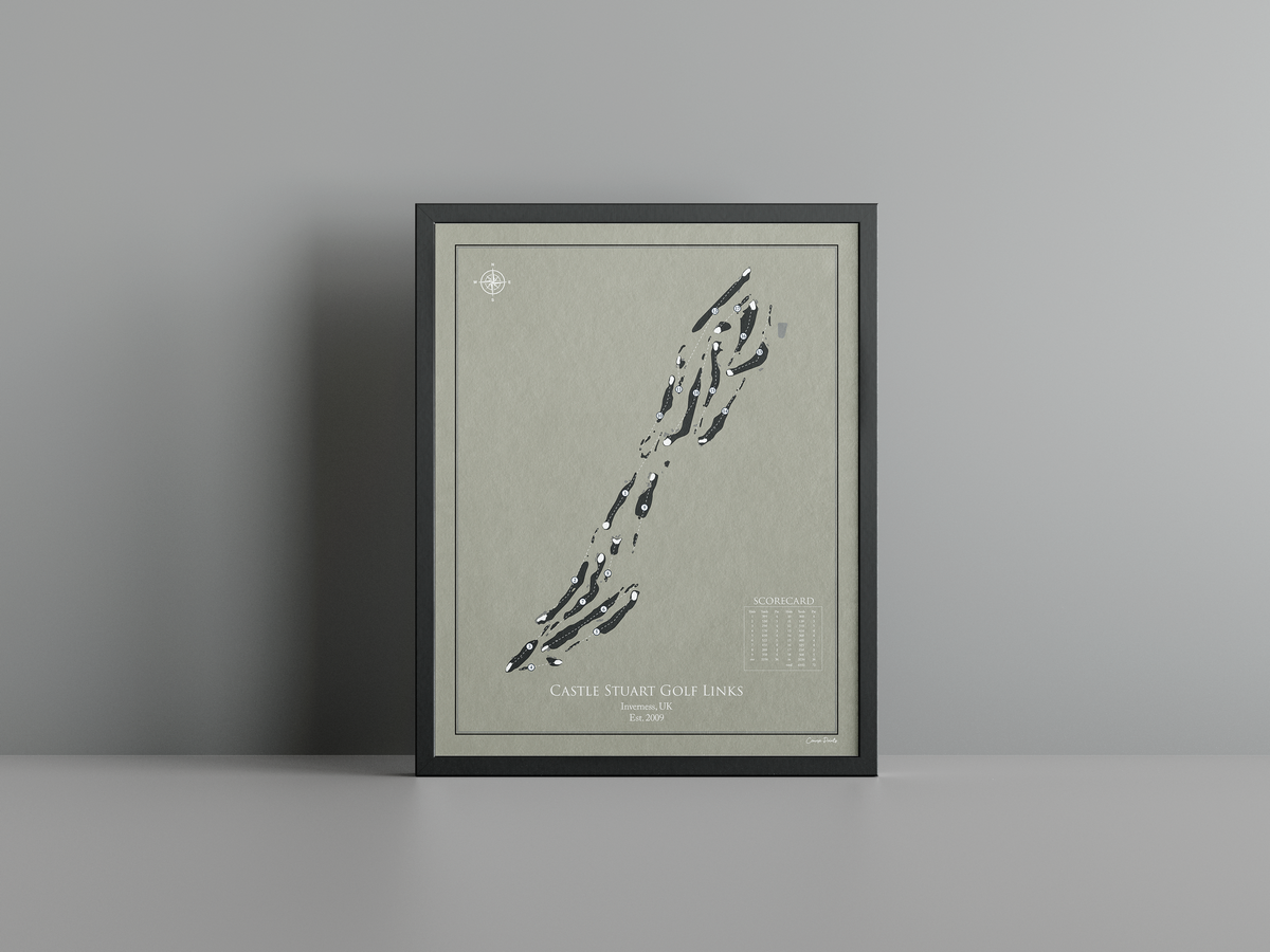 Castle Stuart Golf Links golf course print, brown frame