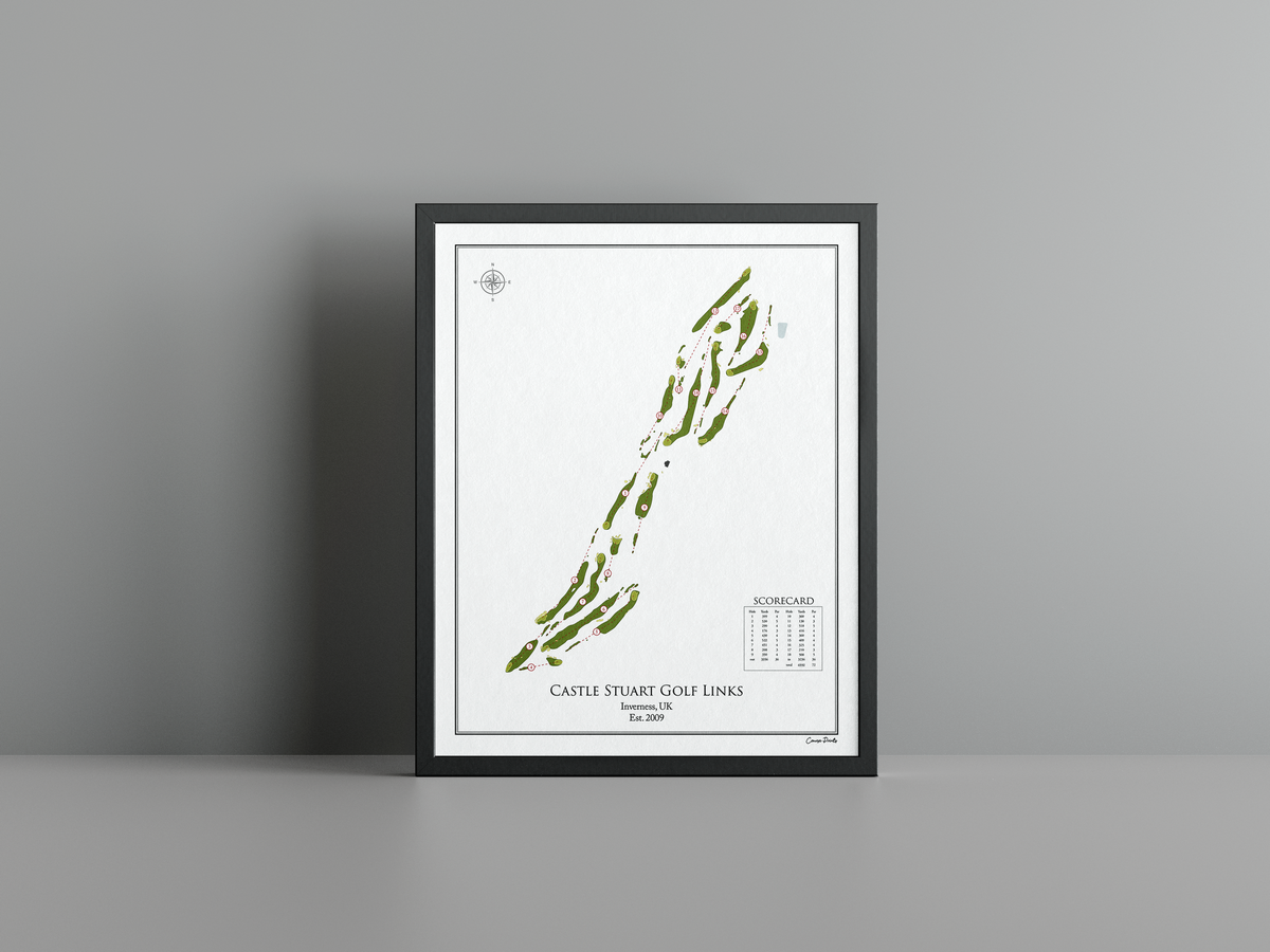 Castle Stuart Golf Links golf course print, white frame