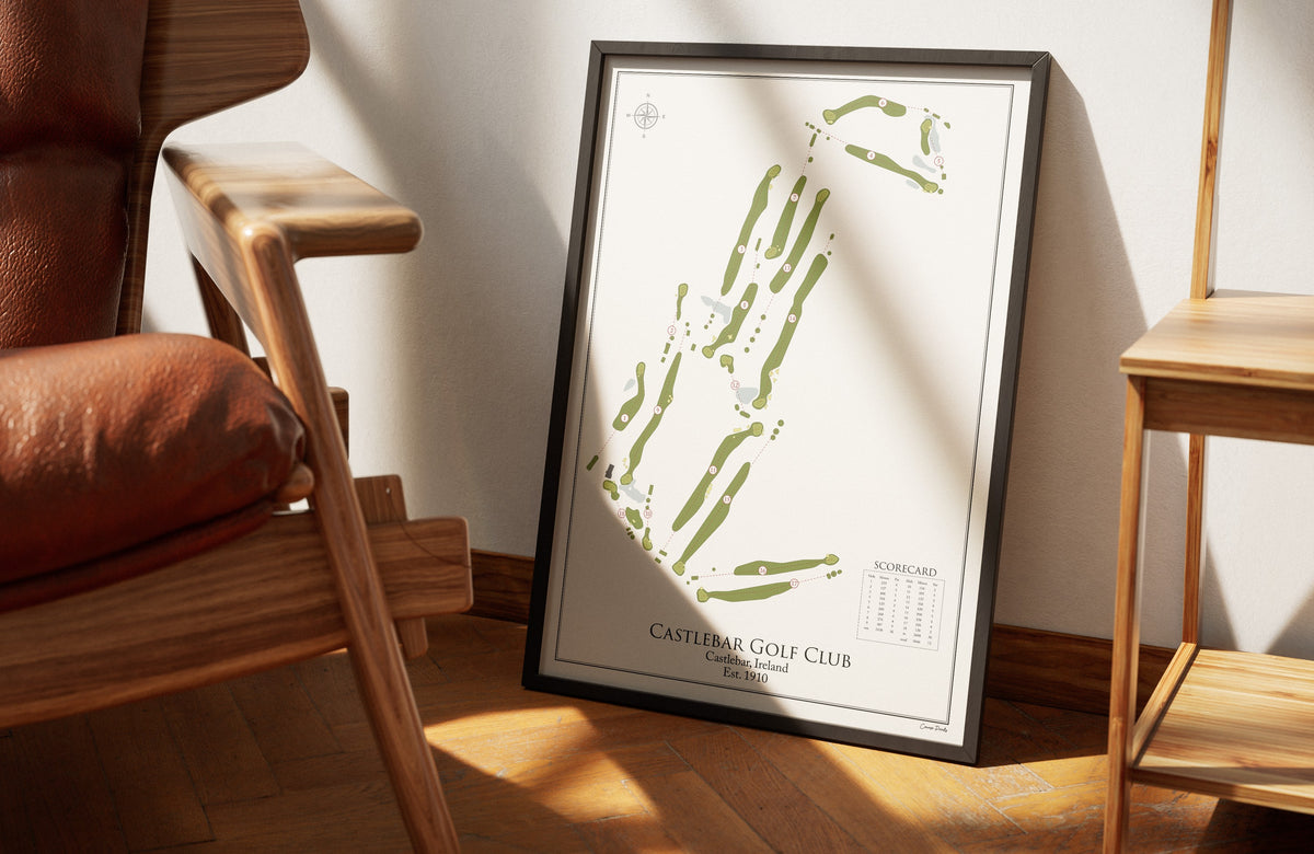 Castlebar Golf Club golf course print, framed 50x70 black frame