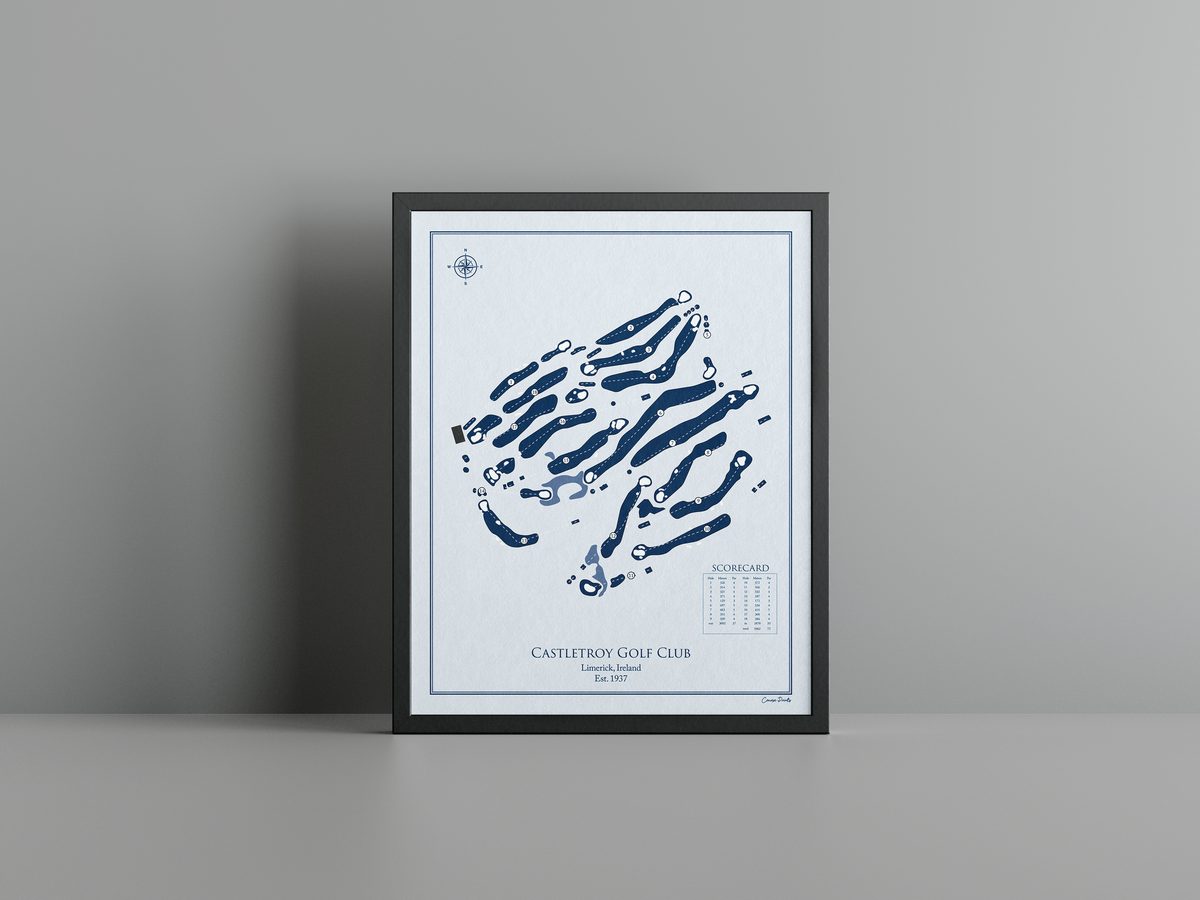 Castletroy Golf Club golf course print, blue frame