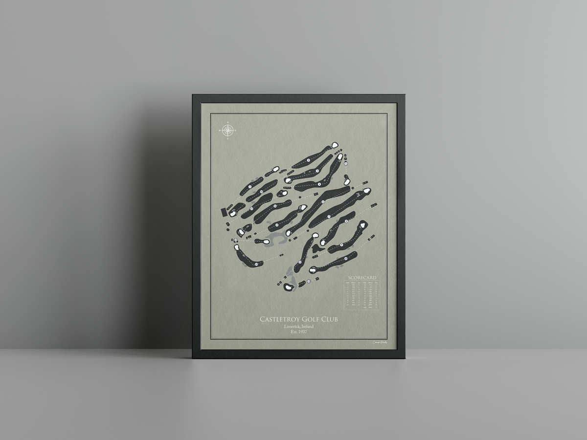 Castletroy Golf Club golf course print, brown frame