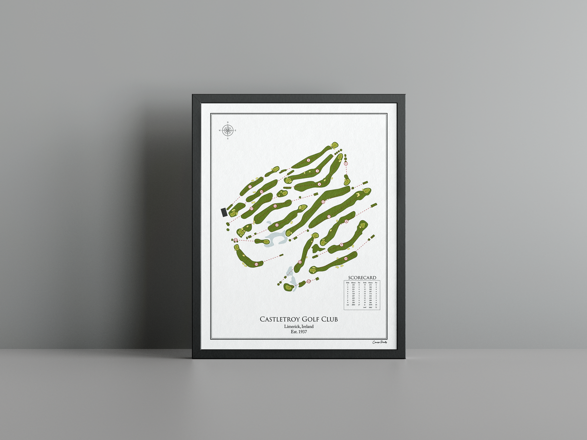 Castletroy Golf Club golf course print, white frame