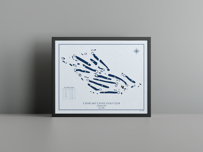 Cathcart Castle Golf Club golf course print, blue frame