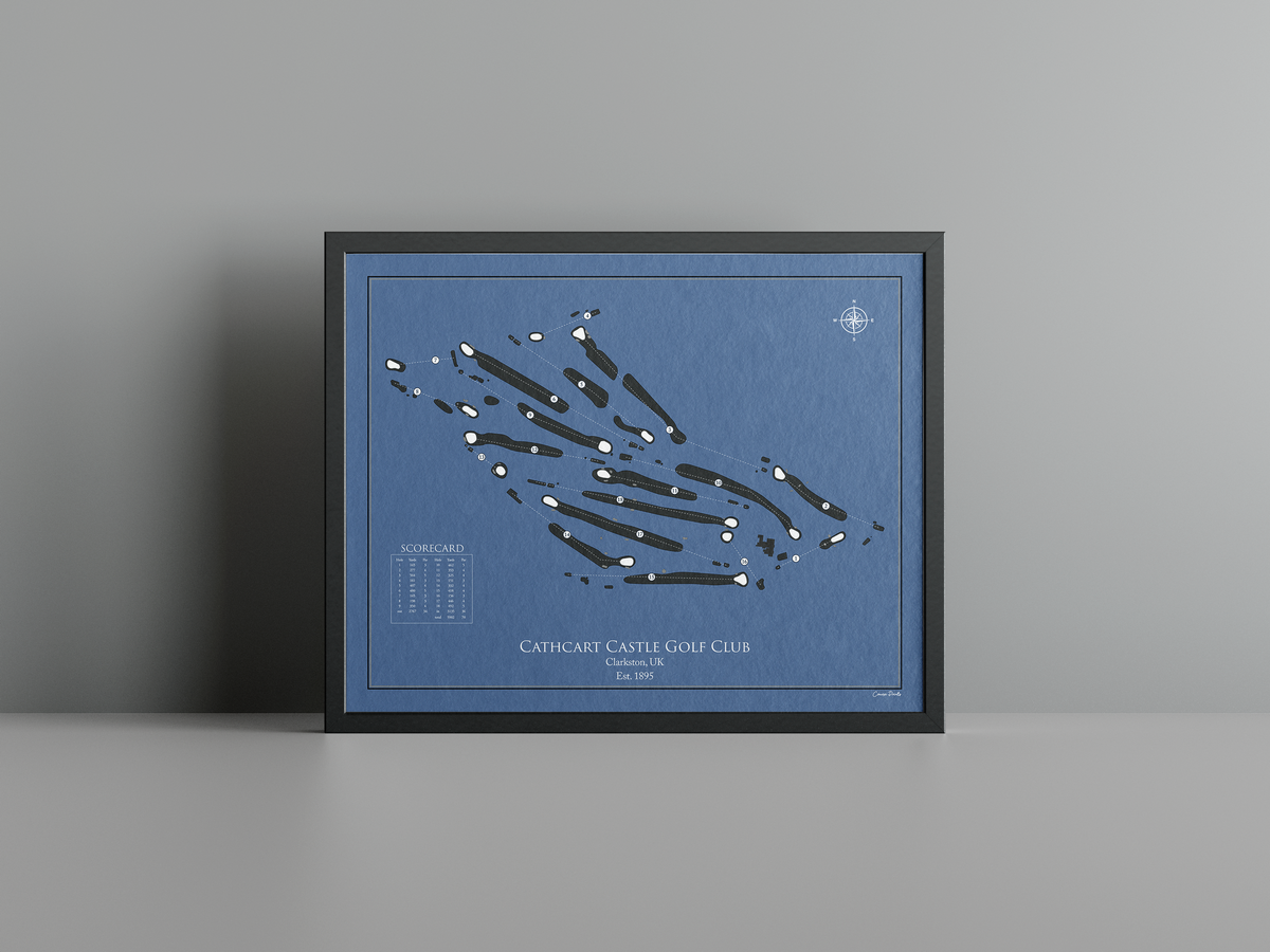 Cathcart Castle Golf Club golf course print, navy frame