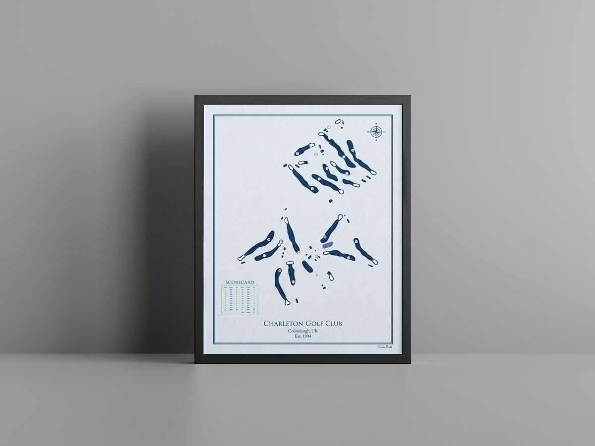 Charleton Golf Club golf course print, blue frame