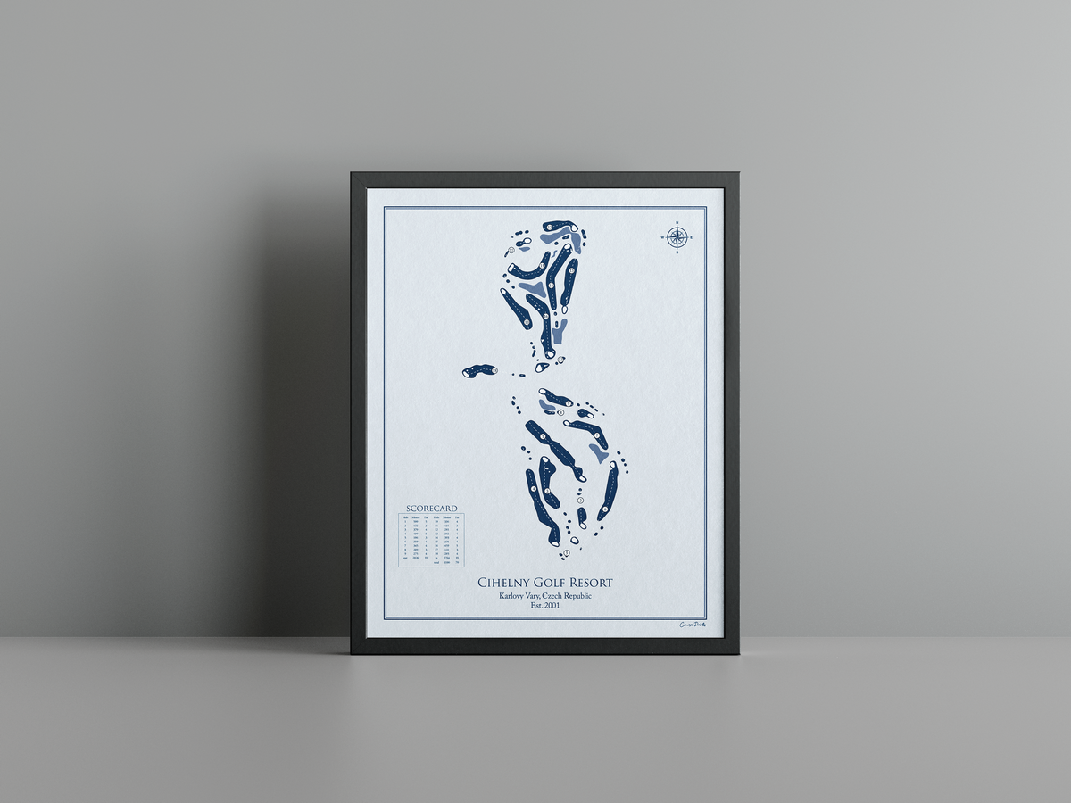 Cihelny Golf Resort golf course print, blue frame