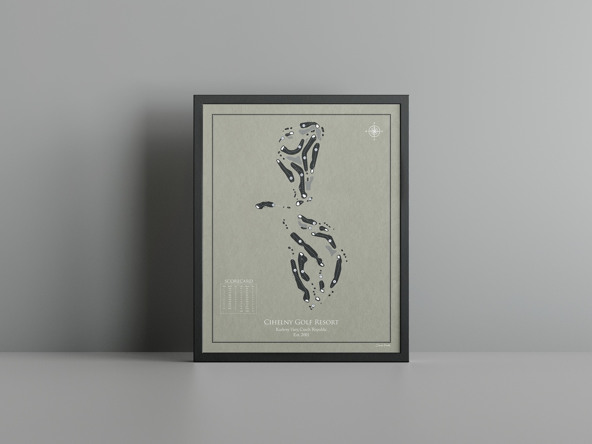 Cihelny Golf Resort golf course print, brown frame