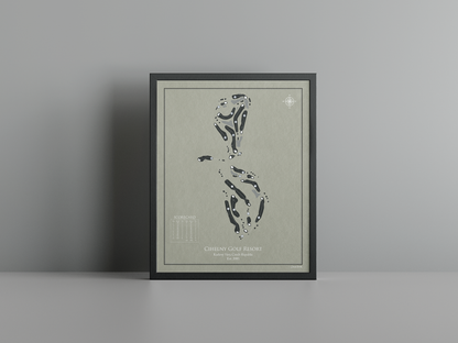 Cihelny Golf Resort golf course print, brown frame