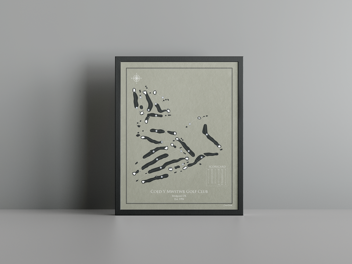 Coed Y Mwstwr Golf Club golf course print, brown frame