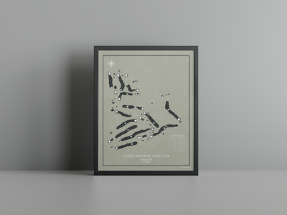 Coed Y Mwstwr Golf Club golf course print, brown frame