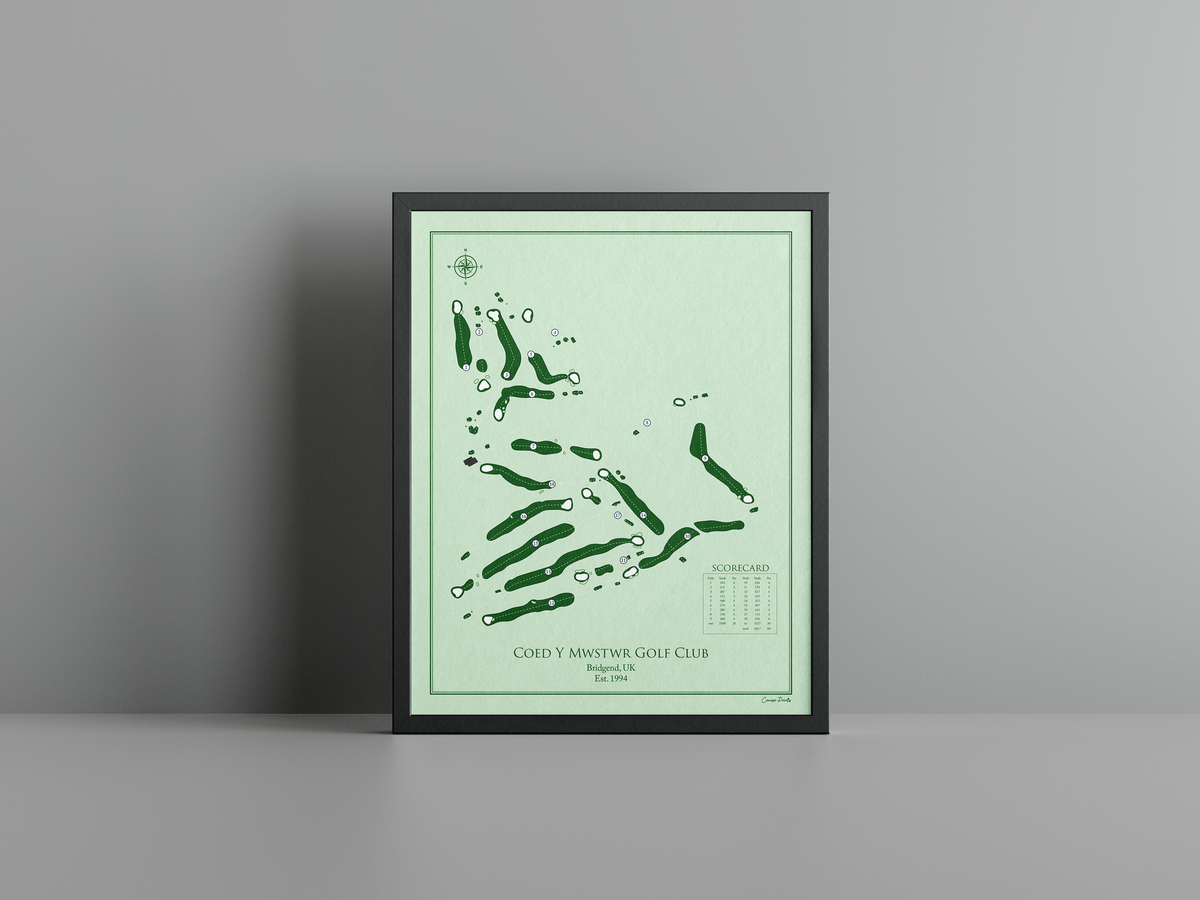 Coed Y Mwstwr Golf Club golf course print, green frame