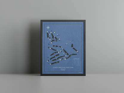 Coed Y Mwstwr Golf Club golf course print, navy frame