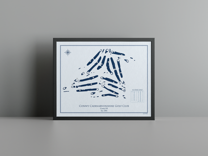 Conwy Caernarvonshire Golf Club golf course print, blue frame