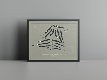 Conwy Caernarvonshire Golf Club golf course print, brown frame