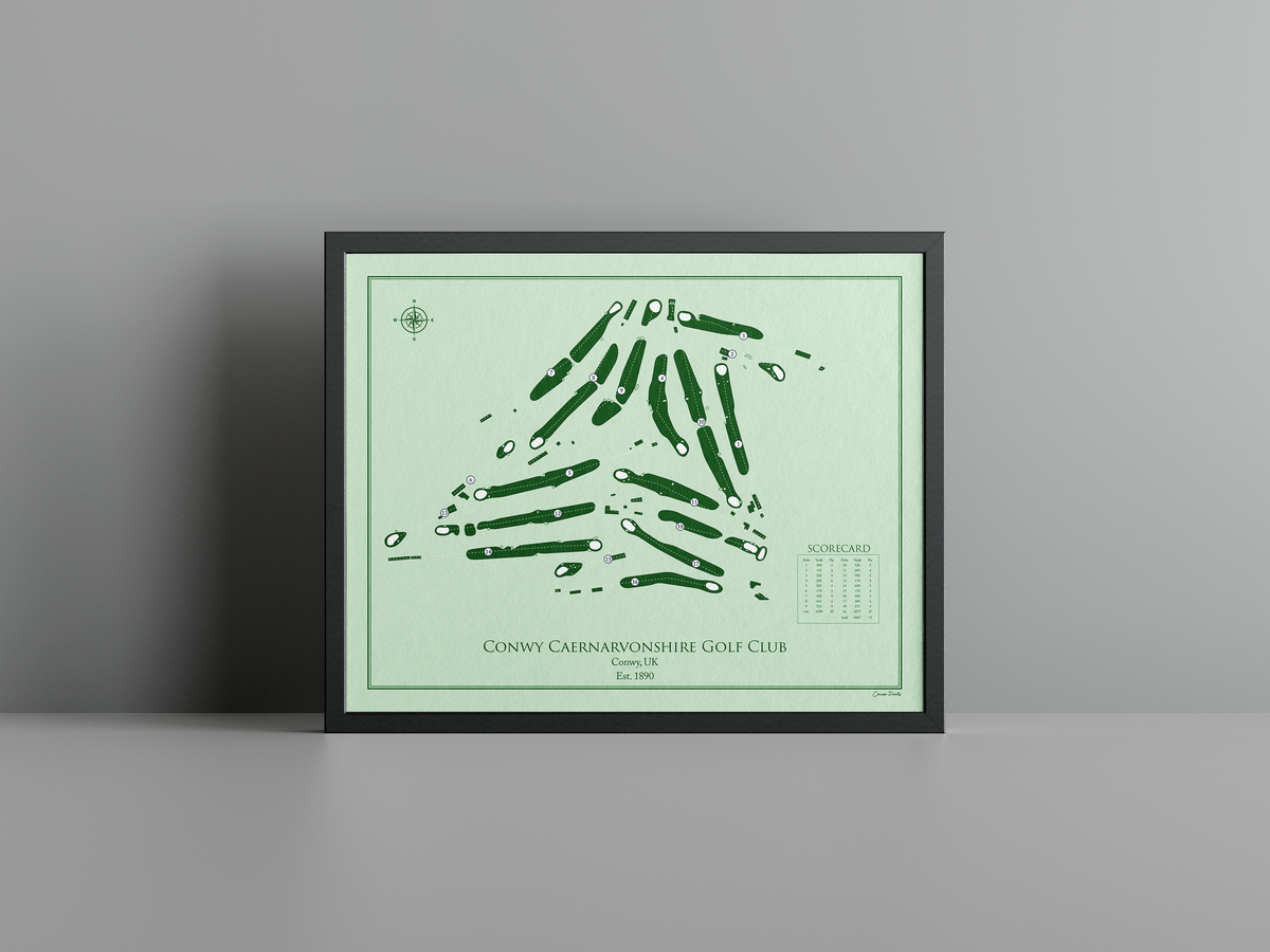 Conwy Caernarvonshire Golf Club golf course print, green frame