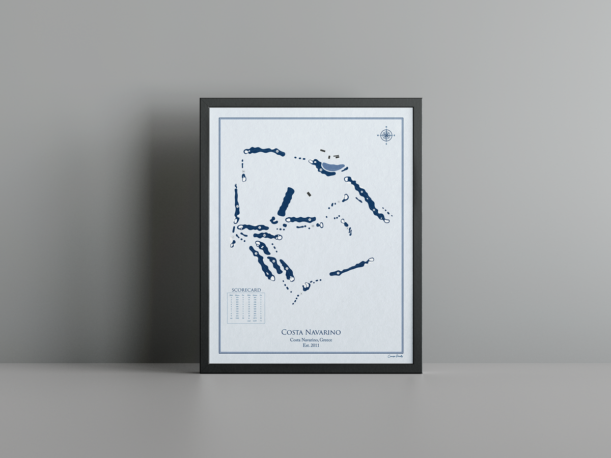 Costa Navarino golf course print, blue frame