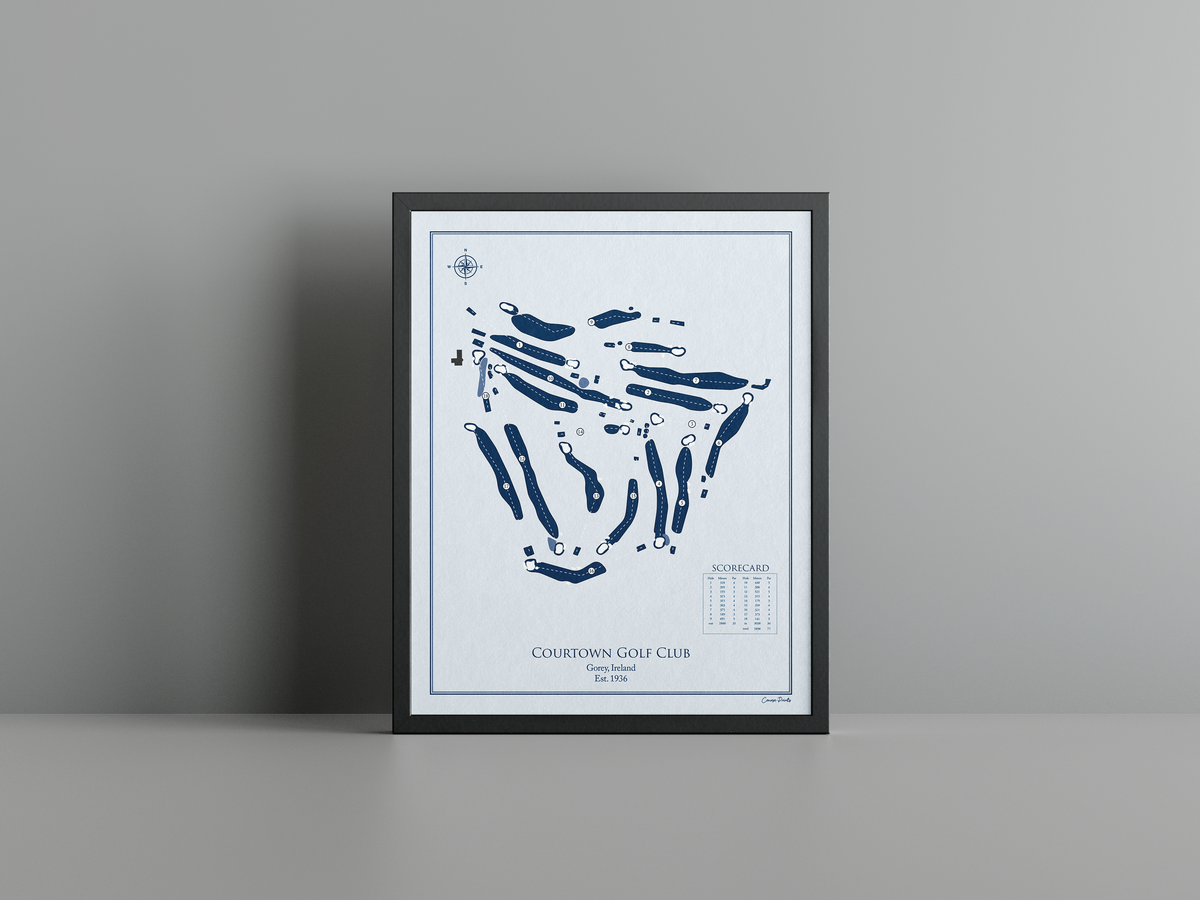 Courtown Golf Club golf course print, blue frame