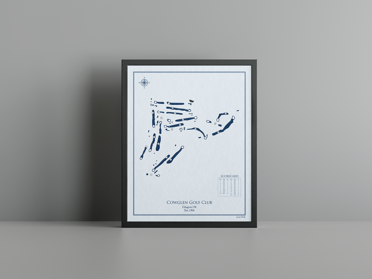 Cowglen Golf Club golf course print, blue frame