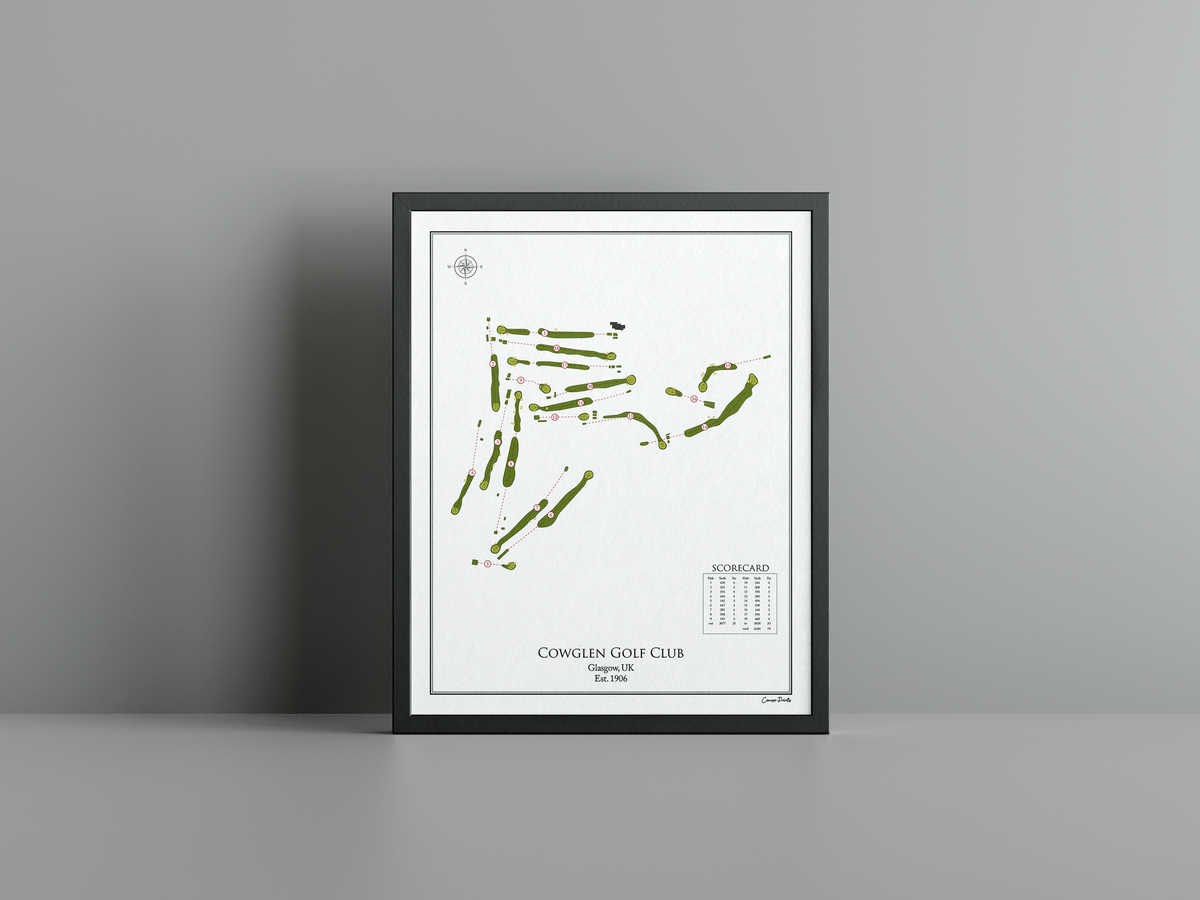 Cowglen Golf Club golf course print, white frame