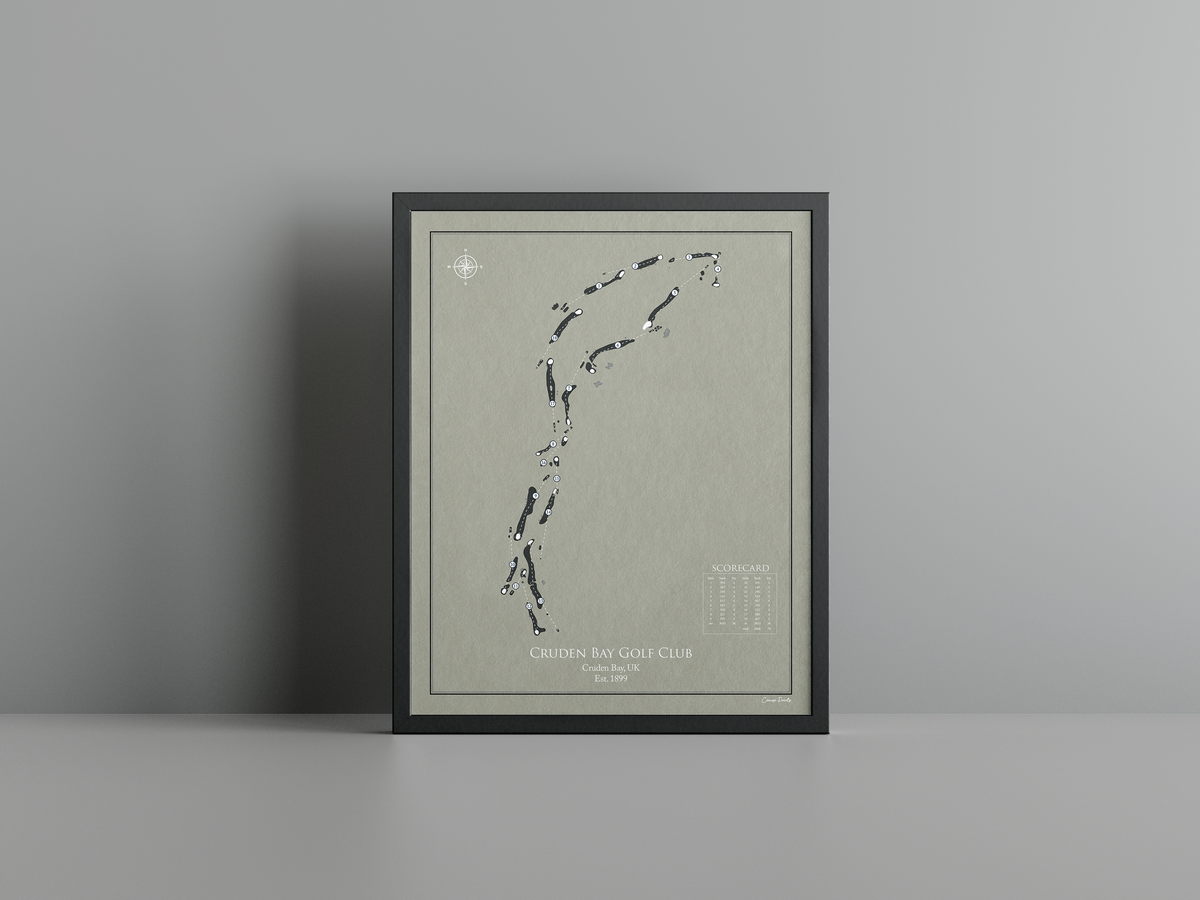 Cruden Bay Golf Club golf course print, brown frame