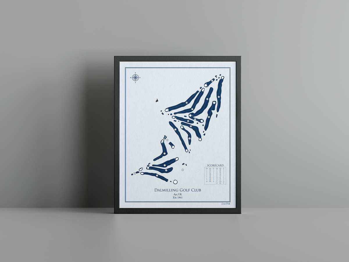 Dalmilling Golf Club golf course print, blue frame