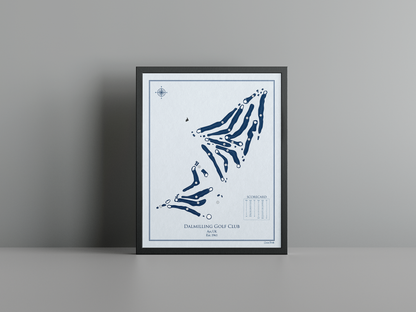 Dalmilling Golf Club golf course print, blue frame