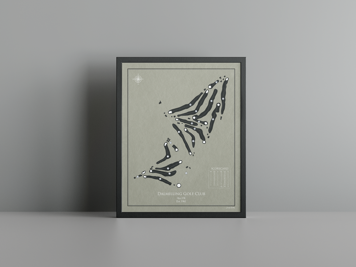 Dalmilling Golf Club golf course print, brown frame