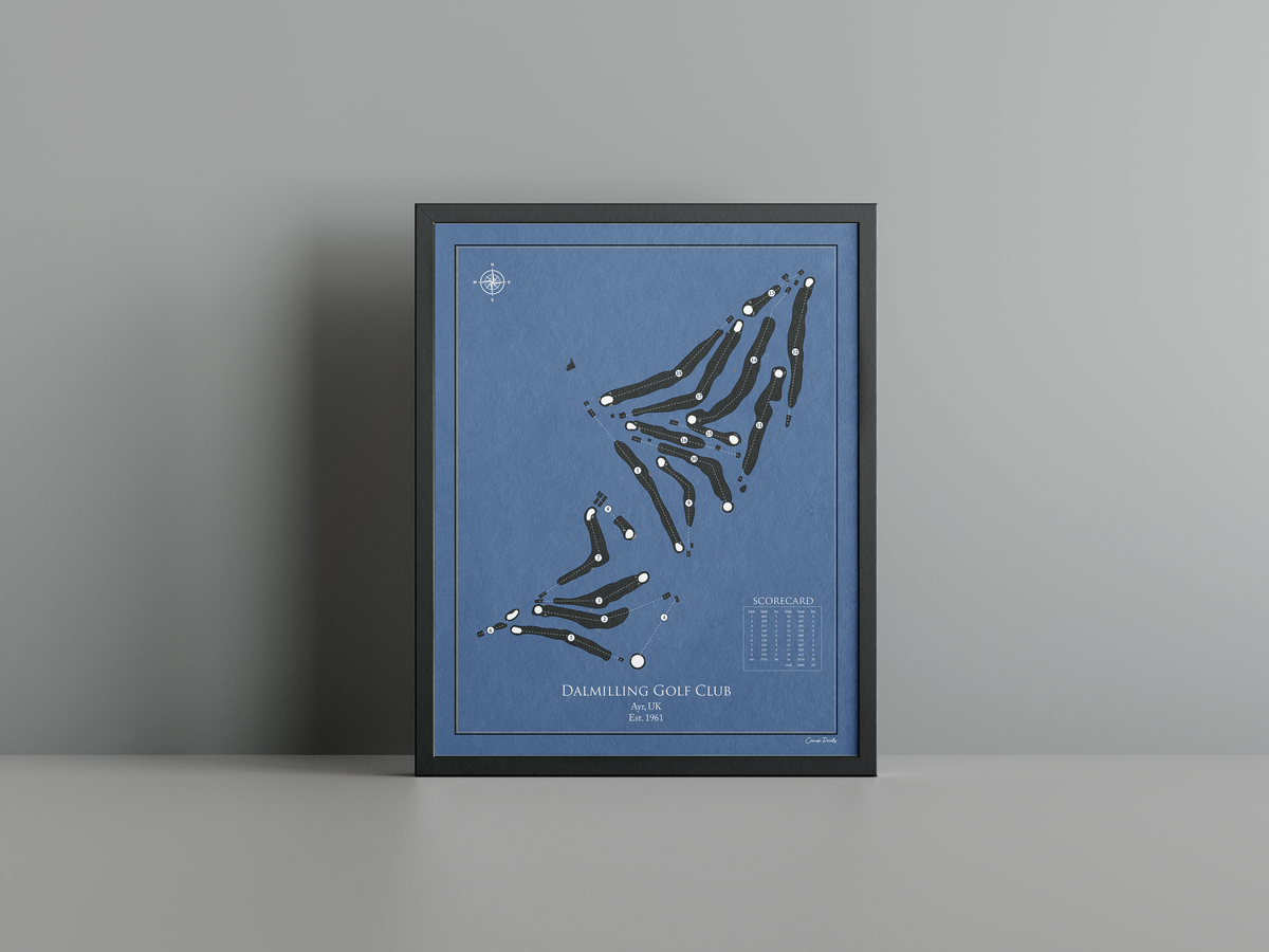 Dalmilling Golf Club golf course print, navy frame