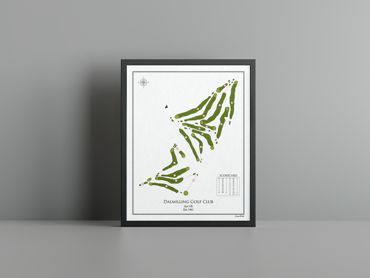 Dalmilling Golf Club golf course print, white frame