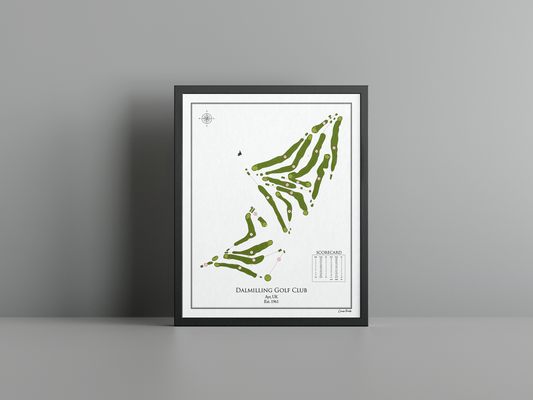 Dalmilling Golf Club golf course print, white frame