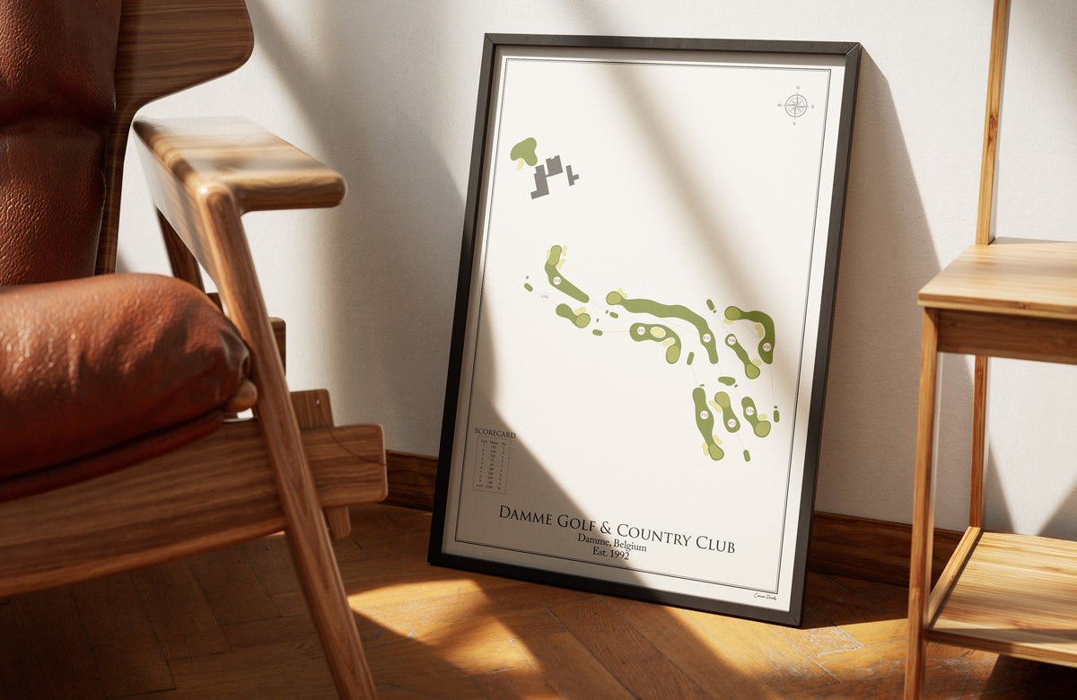 Damme Golf & Country - Compact golf course print, framed 50x70 black frame