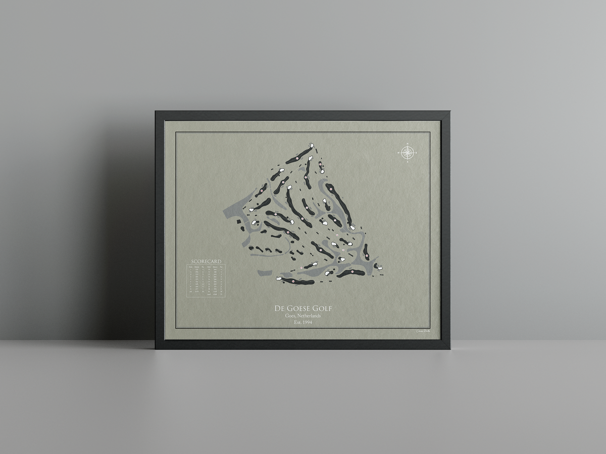 De Goese Golf golf course print, brown frame