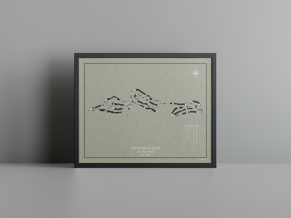 De Woeste Kop golf course print, brown frame