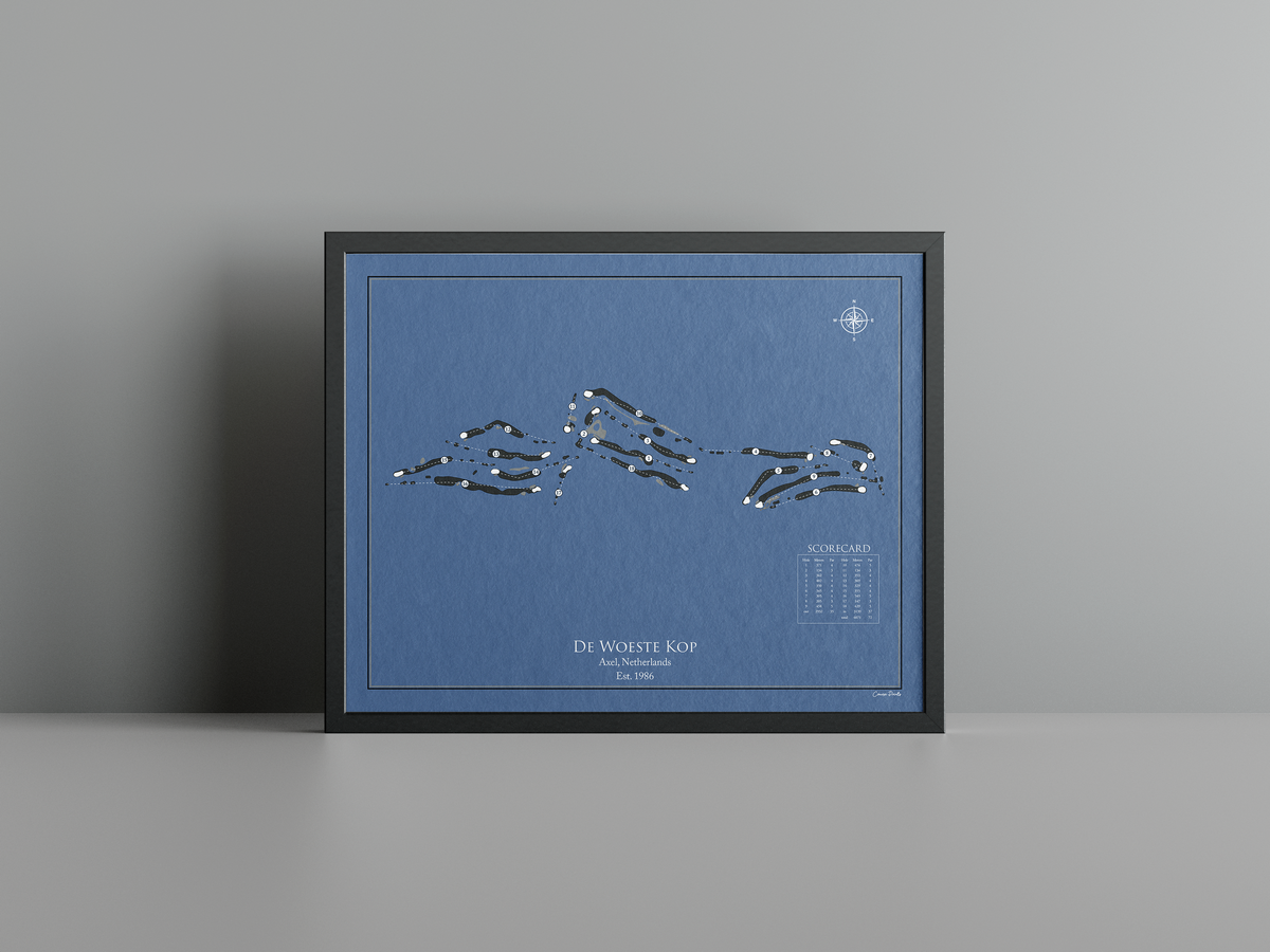 De Woeste Kop golf course print, navy frame