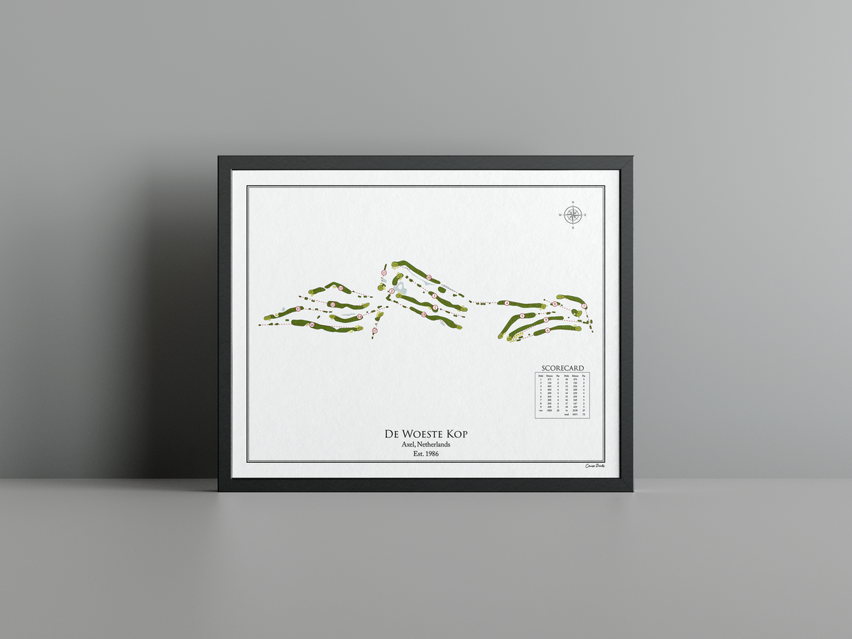 De Woeste Kop golf course print, white frame